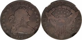 1799 Draped Bust Silver Dollar. BB-161, B-11. Rarity-3. VG-10 (NGC).

A deep coating of indigo and violet hues saturate the well-preserved surfaces ...