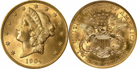1904 Liberty Head Double Eagle. MS-65 (NGC). CAC.

This is a beautiful premium Gem that would do justice to the finest type or date set. Dazzling go...
