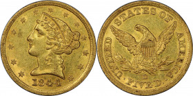 1844-D Liberty Head Half Eagle. Winter 11-H, the only known dies. AU-58 (PCGS). CAC.

This is an outstanding Dahlonega Mint half eagle that is very ...