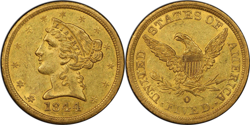 1844-O Liberty Head Half Eagle. Winter-5. AU-58 (PCGS). CAC.

Pretty golden-ol...