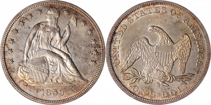 1859-S Liberty Seated Silver Dollar. OC-1. Rarity-2. Late Die State. MS-61 (NGC)...