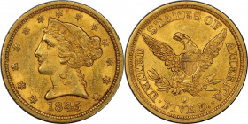1845-O Liberty Head Half Eagle. Winter-1, the only known dies. MS-62 (PCGS). CAC.

This is an exceptionally well produced and preserved 1845-O, an o...