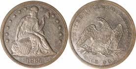 1865 Liberty Seated Silver Dollar. OC-4. Top 30 Variety. Rarity-4+. Bar 6. EF-45 (PCGS).

An untoned silver-gray example with flickers or original l...