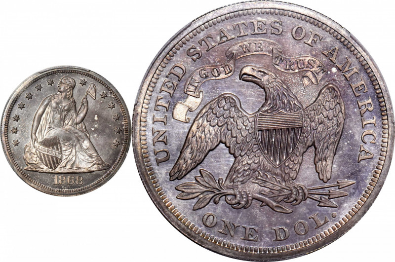 1868 Liberty Seated Silver Dollar. Proof-64 (PCGS).

Medium blue-gray toning o...