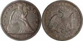 1872-CC Liberty Seated Silver Dollar. OC-1, the only known dies. Rarity-3+. EF-45 (PCGS).

Lightly toned golden-gray surfaces for this key date Libe...