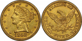 1848-D Liberty Head Half Eagle. Winter 19-N. Die State II. AU-53 (PCGS). CAC.

Warm honey-olive surfaces display lively luster on this sharply struc...
