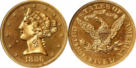 1886 Liberty Head Half Eagle. JD-1. Rarity-6-. Proof-67 Cameo (NGC).

A virtually pristine Superb Gem that is the very finest specimen to appear at ...