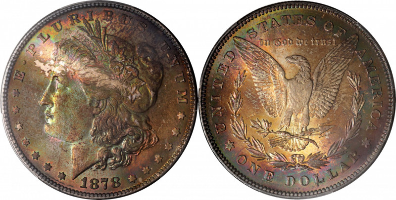 1878 Morgan Silver Dollar. 7 Tailfeathers. Reverse of 1878. MS-65 (PCGS).

One...