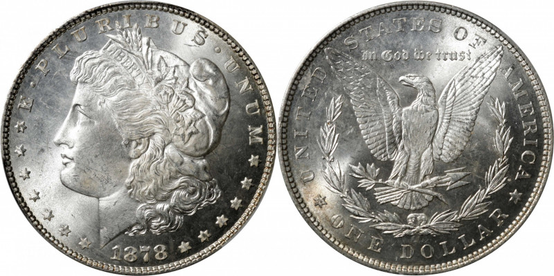 1878 Morgan Silver Dollar. 7 Tailfeathers. Reverse of 1879. MS-65+ (PCGS). CAC....