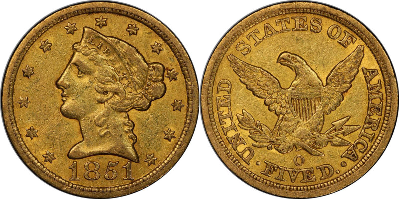 1851-O Liberty Head Half Eagle. Winter-1. AU-53 (PCGS). CAC.

Lovely orange-ol...