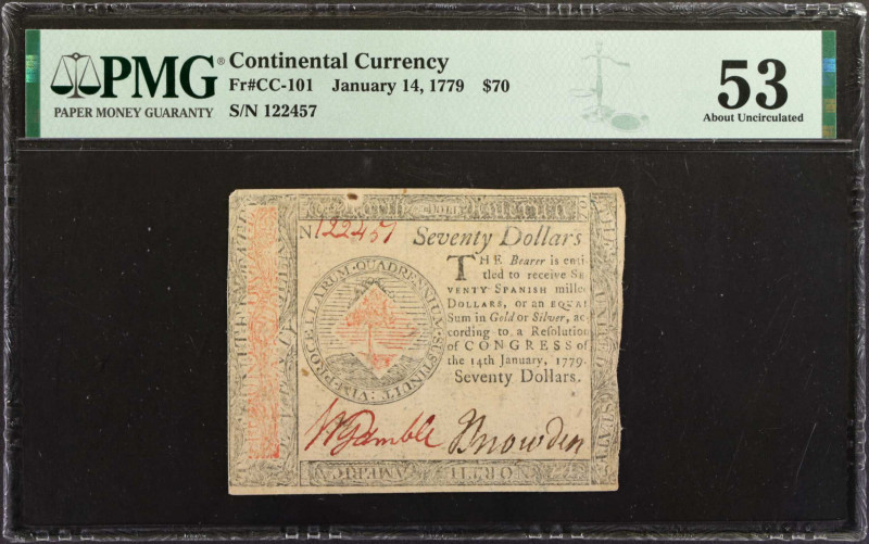 CC-101. Continental Currency. January 14, 1779. $70. PMG About Uncirculated 53....