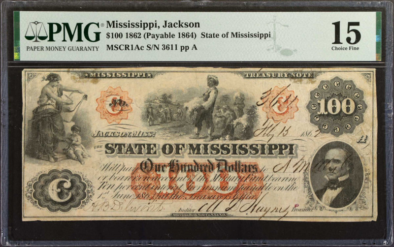 Lot of (2). Jackson, Mississippi. State of Mississippi. 1861-62 (Payable 1863-64...