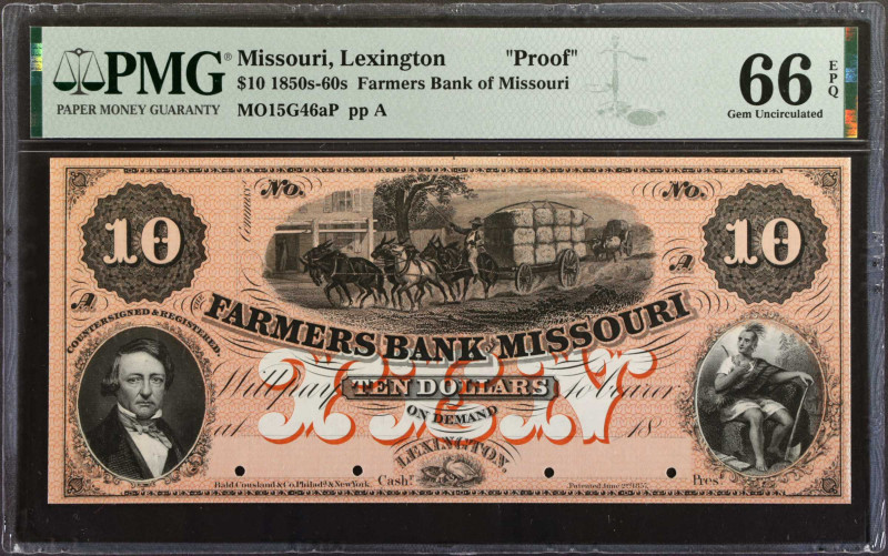 Lexington, Missouri. Farmers Bank of Missouri. 1850s-60s. $10. PMG Gem Uncircula...