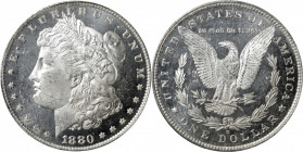 1880-O Morgan Silver Dollar. MS-63+ DMPL (PCGS). CAC.

This fully impressed beauty displays strong contrast between frosty design elements and deepl...