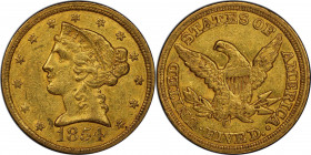 1854-C Liberty Head Half Eagle. Winter-1. AU-55 (PCGS). CAC.

Attractive honey-olive surfaces are unusually well preserved with much of the original...