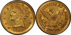 1854-D Liberty Head Half Eagle. Winter 30-X. Large D. AU-58 (PCGS). CAC.

Pretty pinkish-apricot color blends with deeper honey-gold on both sides o...