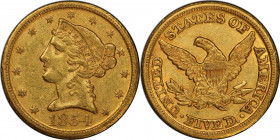 1854-D Liberty Head Half Eagle. Winter-Obverse 31. Weak D. AU-58 (PCGS).

Rounding out the mintmark varieties for the 1854-D half eagle in the Hendr...