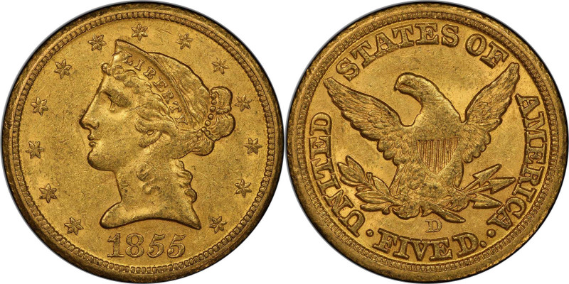 1855-D Liberty Head Half Eagle. Winter 32-AA. Large D. AU-58 (PCGS). CAC.

Abu...