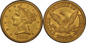1855-D Liberty Head Half Eagle. Winter 32-AA. Large D. AU-58 (PCGS). CAC.

Abundant frosty luster remains on handsome, original honey-gold surfaces....