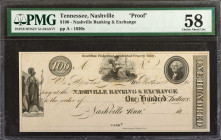 Nashville, Tennessee. Nashville Banking & Exchange. 1830's. $100. PMG Choice About Uncirculated 58. Proof.

Plate A. 18__ Proof circa 1830s. Printed...