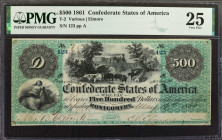 T-2. Confederate Currency. 1861 $500. PMG Very Fine 25.

No. 123, Plate A. 607 examples of this Montgomery $500 were issued by the Confederacy. Toda...