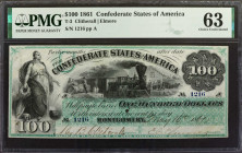T-3. Confederate Currency. 1861 $100. PMG Choice Uncirculated 63.

No. 1216, Plate A. Hang onto your hats as this lot kicks off, because this is the...