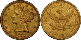 1857-C Liberty Head Half Eagle. Winter-1, the only known dies. MS-61 (PCGS).

This wonderfully original, exceptionally well preserved example is awa...