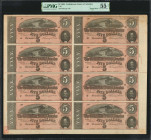 Uncut Sheet of (8) T-69. Confederate Currency. 1864 $5. PMG About Uncirculated 55 Net. Repaired. Remainder.

These Five Dollar sheets are considerab...