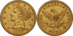 1857-S Liberty Head Half Eagle. Small S. AU-53 (PCGS). CAC.

An important find for the Liberty Head half eagle variety enthusiast, this is the only ...
