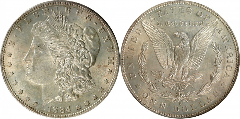 1884-S Morgan Silver Dollar. AU-58 (NGC).

Lustrous and sharply defined near-M...