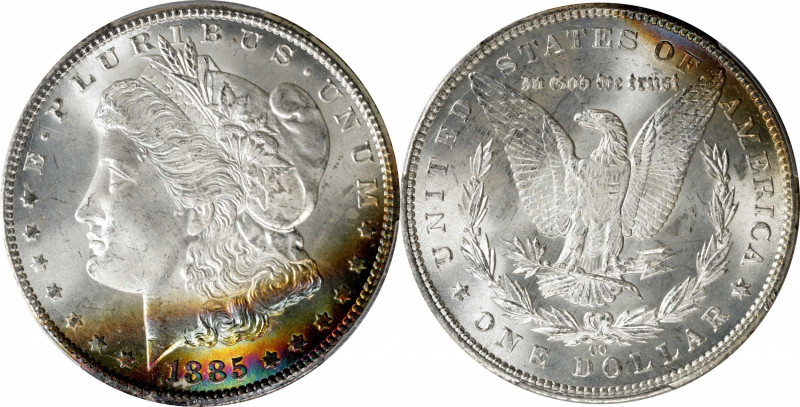 1885-CC Morgan Silver Dollar. MS-66+ (PCGS). CAC.

Crescents of vivid multicol...