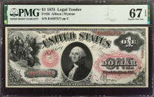 Fr. 26. 1875 $1 Legal Tender Note. PMG Superb Gem Uncirculated 67 EPQ.

Allison - Wyman signature combination. Small red seal with rays. Strong red ...