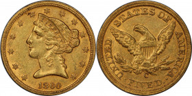 1860-C Liberty Head Half Eagle. Winter-1. AU-58 (PCGS). CAC.

This issue is always found with more or less indistinct details on the eagle, not from...