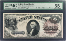 Fr. 32. 1880 $1 Legal Tender Note. PMG About Uncirculated 55.

A lovely example with good centering, and with all the brightness and crispness one w...