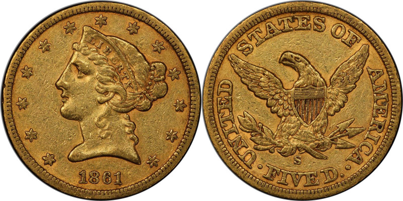 1861-S Liberty Head Half Eagle. EF-45 (PCGS). CAC.

Richly original deep honey...