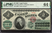 Fr. 41. 1862 $2 Legal Tender Note. PMG Choice Uncirculated 64 EPQ.

Series 152, Plate C. A lovely example of this Civil War era deuce. This example ...
