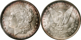 1890-CC Morgan Silver Dollar. MS-64 (PCGS).

Attractive peripheral toning in champagne-pink and midnight-blue encircles otherwise brilliant surfaces...