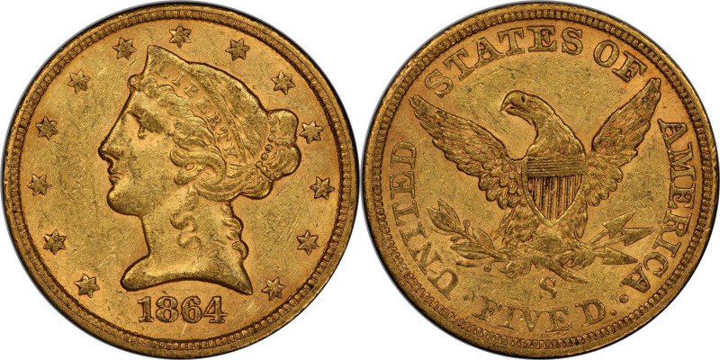 1864-S Liberty Head Half Eagle. AU-58 (PCGS). CAC.

Here is a remarkable rarit...