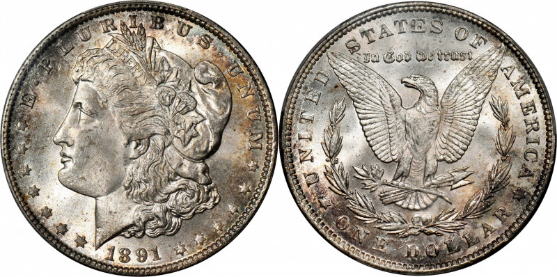 1891 Morgan Silver Dollar. MS-65+ (PCGS). CAC.

Flashes of cobalt-blue, antiqu...