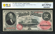 Fr. 48. 1878 $2 Legal Tender Note. PCGS Banknote Gem Uncirculated 65 PPQ.

Allison - Gilfillan signature combination. Small red seal with rays. A da...