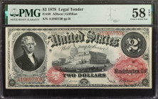 Fr. 48. 1878 $2 Legal Tender Note. PMG Choice About Uncirculated 58 EPQ.

A short lived 1878 series that was quickly replaced with the 1880 dated no...