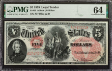 Fr. 69. 1878 $5 Legal Tender Note. PMG Choice Uncirculated 64.

Allison - Gilfillan signature combination. Stunning color and clarity of the design ...