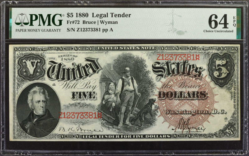 Fr. 72. 1880 $5 Legal Tender Note. PMG Choice Uncirculated 64 EPQ.

Bruce - Wy...