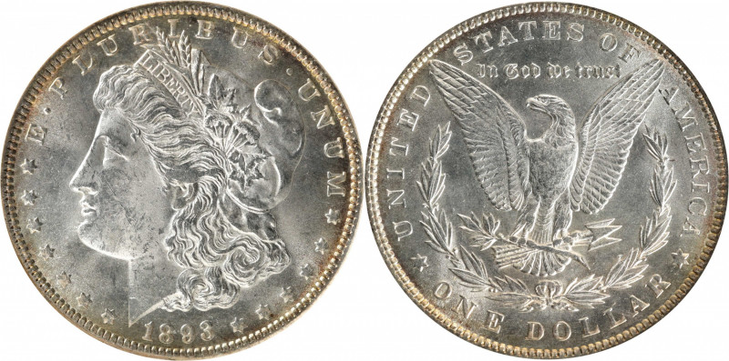 1893 Morgan Silver Dollar. MS-63 (NGC).

Brilliant apart from soft golden rim ...