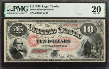 Fr. 99. 1878 $10 Legal Tender Note. PMG Very Fine 20.

Allison - Gilfillan signature combination. Large "Ten" underprint in red at right of center, ...