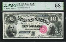 Fr. 110. 1880 $10 Legal Tender Note. PMG Choice About Uncirculated 58 EPQ.

A beautiful example of this popular Jackass note. The paper is bright sh...