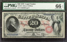 Fr. 129. 1878 $20 Legal Tender Note. PMG Gem Uncirculated 66 EPQ.

Allison - Gilfillan signature combination. Bust of Alexander Hamilton at left wit...