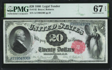 Fr. 142. 1880 $20 Legal Tender Note. PMG Superb Gem Uncirculated 67 EPQ.

Out of 68 notes graded by PMG for this catalog number, just two have bene ...