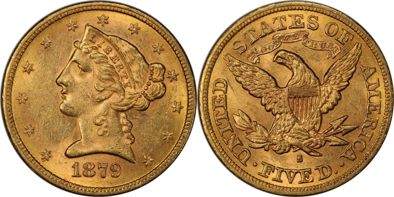 1879-S Liberty Head Half Eagle. MS-62 (PCGS). CAC.

Vivid deep rose-gold surfa...