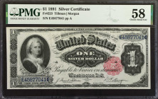 Fr. 223. 1891 $1 Silver Certificate. PMG Choice About Uncirculated 58.

Tillman-Morgan signature combination. Small red scalloped seal and large orn...